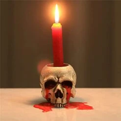 VICDUEKG 2 Pcs Skull Candle Holder Skeleton Candlestick Holders Spooky Tealight Cup Gothic Decor Resin Candlestick Crafts For Halloween Christmas Home Party Graveyard Outdoor Bar Decoration, White -Department 56 Shop 310p1dASMBL