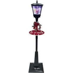Fraser Hill Farm Let It Snow Series 71-in. Musical Street Lamp With Santa Scene | Cascading Snow | Christmas Carols | Festive Holiday Home Decor | Black | FSSL071A-BLK3