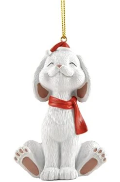 Whimsical White Bunny Christmas Ornament Figurine Holiday Collectible - Happy Bunny Collection - Bunny Lover Gifts For Women, Christmas Tree Ornaments, Bunny Christmas Ornaments