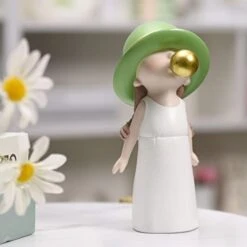 Kakizzy Little Girl Statues For Home Decor, Cute Shelf Decor Accents Modern Indoor Decorations For Office Decor Small Nick Nacks White Resin Sculptures Home Decorations For Living Room, C-Girl Green -Department 56 Shop 31REqAMHkzL