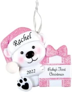 2023 Personalized Ornament Baby's First Christmas Baby Bear Holding Present Christmas Tree Ornament Artisanal Customized Decoration Baby Ornaments-Free Personalization -Department 56 Shop 31VDWuQoeL. AC
