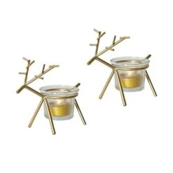 Holibanna 2 Pack Reindeer Tea Light Candle Holders Glass Votive Candle Holder Christmas Table Decorations Centerpieces For Party Dining