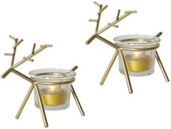 Holibanna 2 Pack Reindeer Tea Light Candle Holders Glass Votive Candle Holder Christmas Table Decorations Centerpieces For Party Dining -Department 56 Shop 31VNwWRE8dL. AC
