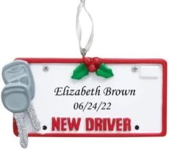 2023 Personalized Ornament Driver's License Christmas Tree Ornament- White&Red Plate With Key- New Driver License Celebration Artisanal Customized Ornament-Free Personalization -Department 56 Shop 31envP2s4kL. AC