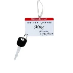2023 Personalized Ornament Driver's License Christmas Tree Ornament- White&Red Plate With Key- New Driver License Celebration Artisanal Customized Ornament-Free Personalization