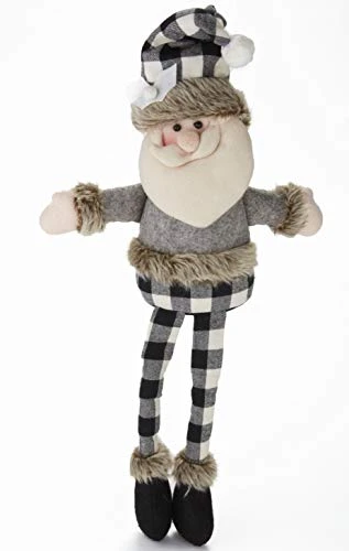 Black And White Plaid Christmas Santa Shelf Sitter Decoration 1 Black And White Plaid Christmas Santa Shelf Sitter Decoration
