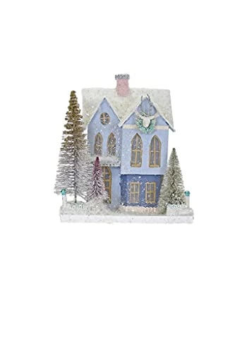 Cody Foster & Co 14.5" Blue Hues Frosted Maisonette Paper Village Christmas House Stag Deer 1 Cody Foster & Co 14.5" Blue Hues Frosted Maisonette Paper Village Christmas House Stag Deer