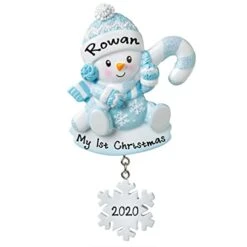 2022 New Baby Decorating Christmas Lights On Tree Personalized Baby`s First Christmas Hanging Tree Ornament New Born Baby Gift-Free Personalized (Blue Snow Baby)