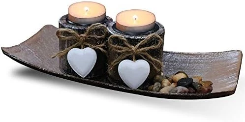 Fovasen Shabby Chic Tea Light Candle Holders, Romantic Valentines Christmas Decor Rustic Candle Holder Set Wooden Votive Candlestick With Tray And Rocks For Coffee Dining Table Center Decor-Set Of 2 8 Fovasen Shabby Chic Tea Light Candle Holders, Romantic Valentines Christmas Decor Rustic Candle Holder Set Wooden Votive Candlestick With Tray And Rocks For Coffee Dining Table Center Decor-Set Of 2 - Image 8