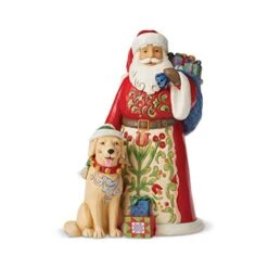 Enesco Jim Shore Heartwood Creek Santa With Dog Festive Furry Friendship Figurine, 9-Inch Height, Multicolor