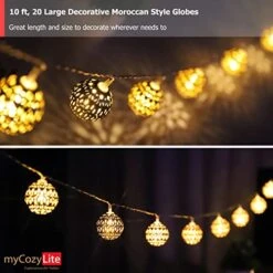 Moroccan String Lights Gold Plug In 20 LED Globe String Lights For Wedding Party, Home Decor, Classroom, Birthday, Christmas, Indoor Outdoor, Metal Orbs, 8 Functions, Timer, Connectable, 10 Ft -Department 56 Shop 410pCvFYunL