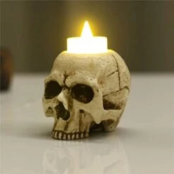 VICDUEKG 2 Pcs Skull Candle Holder Skeleton Candlestick Holders Spooky Tealight Cup Gothic Decor Resin Candlestick Crafts For Halloween Christmas Home Party Graveyard Outdoor Bar Decoration, White -Department 56 Shop 411NJii26CL