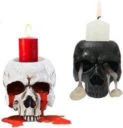 VICDUEKG 2 Pcs Skull Candle Holder Skeleton Candlestick Holders Spooky Tealight Cup Gothic Decor Resin Candlestick Crafts For Halloween Christmas Home Party Graveyard Outdoor Bar Decoration, White -Department 56 Shop 411yZIc20UL. AC