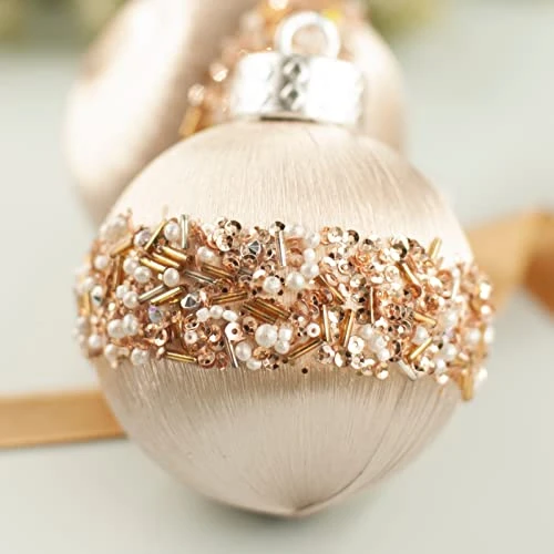 12PCS Silk Christmas Ball Ornaments, Satin Christmas Tree Luxury Vintage Hanging Ornaments, Chrisma Home Decorations For Xmas Tree, Wreath Garland Decor, Wedding (Champagne) 2 12PCS Silk Christmas Ball Ornaments, Satin Christmas Tree Luxury Vintage Hanging Ornaments, Chrisma Home Decorations For Xmas Tree, Wreath Garland Decor, Wedding (Champagne) - Image 2