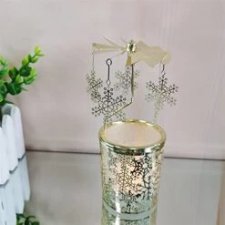 Kingnero Carousel Candle Christmas Snowflake Rotary Candle Holder Spinning Candleholer Metal Small Gifts Tea Light Rotating Candle Holder Candlestick -Department 56 Shop 412IsqB8XgL
