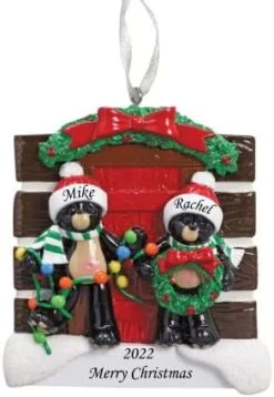 2023 Personalized Ornament Black Bear Couple Kissing Under Mistletoe Christmas Tree Ornament Artisanal Customized Decoration Wedding Ornament-Free Personalization -Department 56 Shop 412wFolVlyL. AC