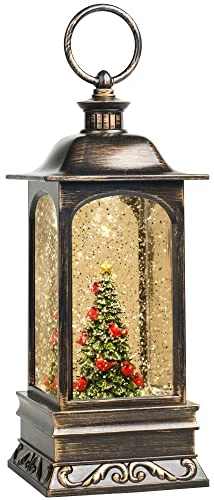 10'' Lighted Christmas Tree Cardinals Snow Globe Water Lantern With Swirling Glitter Decoration For Christmas Home, Living Room, Battery Operated Or USB Powered