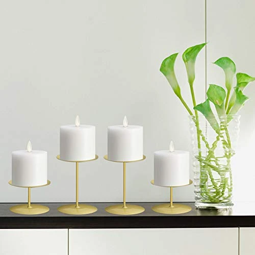 Jiyimi Christmas Candelabras Gold Candle Holders Set Of 4 Round Plate For Tables Fireplace Floor Centerpieces Metal Iron Candlestick For Pillar Candles 4 Jiyimi Christmas Candelabras Gold Candle Holders Set Of 4 Round Plate For Tables Fireplace Floor Centerpieces Metal Iron Candlestick For Pillar Candles - Image 4