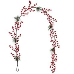 Artiflr 6FT Red Berry Christmas Garland, Artificial Red And Burgundy Berry Christmas Garland For Indoor Outdoor Home Fireplace Decoration For Winter Holiday