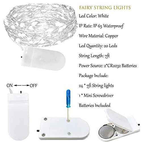 EHWINE 24 Pack Fairy Lights Battery Operated String Lights, Battery String Lights 7ft 20 Led Fairy Lights For Bedroom Waterproof Firefly Lights Outdoor For DIY Wedding Party Christmas Decor, White 4 EHWINE 24 Pack Fairy Lights Battery Operated String Lights, Battery String Lights 7ft 20 Led Fairy Lights For Bedroom Waterproof Firefly Lights Outdoor For DIY Wedding Party Christmas Decor, White - Image 4