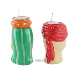 Handmade Marwari Couple Pair Tea Light Holder Wax Candle Stand For Diwali Navratri Christmas New Year Decoration Items Paper Mache Handpainted Handicrafted Rajasthani Pair Candle Diya For Home Décor -Department 56 Shop 414ke5IvABL