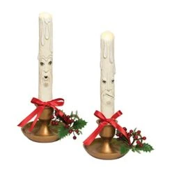 Gallerie II Jingle & Jangle Light-Up LED Candlesticks Gathered Traditions Joe Spencer Christmas Holiday Xmas Figure Figurine Decor Decoration Decor A/2 White