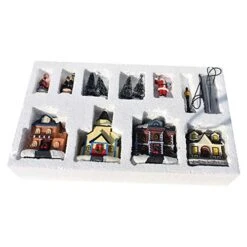 Forart 10Pcs Resin Christmas Scene Village Houses Town With LED Light Battery Operate Christmas Ornaments Christmas Cabin Tiny Scene Snow Village Collections Houses Set -Department 56 Shop 415iIqsHHZL