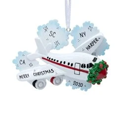UniqXmas Personalized Jetliner Christmas Ornament 2023 - Free Customization | Airplane With Wreath & Clouds For Xmas Tree | Unique Gift For First Flight Cabin Crew Pilot Hostess - Custom Name & Year