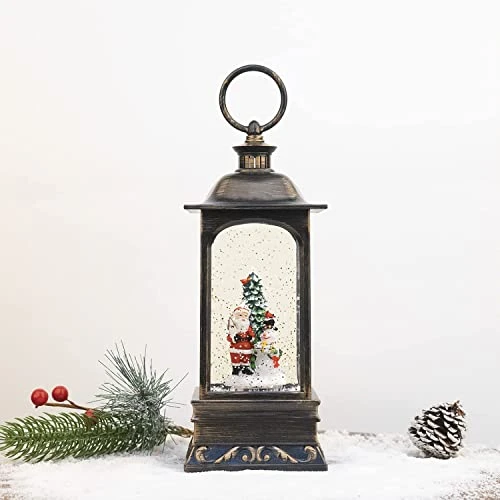 Christmas Snow Globe Lantern 9", Battery Operated Lighted Swirling Glitter Water Lantern With Timer For Christmas Home Decoration, Snowman Santa Claus(Santa Claus&Snowman&Tree) 5 Christmas Snow Globe Lantern 9", Battery Operated Lighted Swirling Glitter Water Lantern With Timer For Christmas Home Decoration, Snowman Santa Claus(Santa Claus&Snowman&Tree) - Image 5