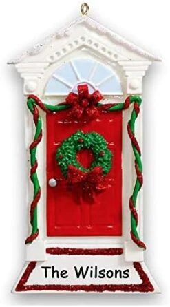Personalized New Home Our First Home Christmas Holiday Door Wreath With Holly Bush Detail And Lanterns Christmas Ornament With Custom Names Address And Date (Optional) -Department 56 Shop 41815Mi6GbL. AC