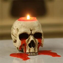 VICDUEKG 2 Pcs Skull Candle Holder Skeleton Candlestick Holders Spooky Tealight Cup Gothic Decor Resin Candlestick Crafts For Halloween Christmas Home Party Graveyard Outdoor Bar Decoration, White -Department 56 Shop 418756JCqJL
