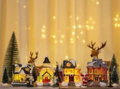 MGTHDS Christmas Village Sets 12PCS, Christmas Village Houses With LED Light, Christmas Village Collectible Buildings Home Decor Xmas Gifts -Department 56 Shop 418i5seYP0L