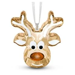 SWAROVSKI Gingerbread Reindeer Ornament, For Hanging On A Tree Or For Display, Gold Crystal With Copper Accent And Print Face, Part Of The Swarovski Joyful Ornaments Collection