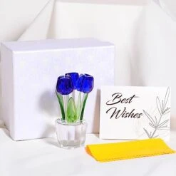 Qianwei Crystal Tulips Flowers Figurine Blue With Vase - Glass Flower Bouquet Collectible Figurines Crystal Office Home Decor Paperweight - Tulip Gifts For Women Mom Bestfriend Wedding Anniversary -Department 56 Shop 419OGIzR15L