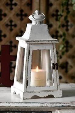 15" Rustic White Decorative Candle Lanterns, Hanging Farmhouse Wood Candle Holder With Glass, Candle Stands Decorative Lanterns For Table Centerpiece Fireplace Floor Weddings Christmas Outdoor Indoor -Department 56 Shop 419eAm6ZQCL. AC