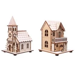 NUOBESTY 2pcs LED Light Up Wooden Christmas House Village Decorations Christmas Table Centerpieces