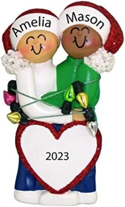 Personalized First Christmas Ornament Couple 2022 - First Christmas Together Ornament 2022 - African American Tangled In Real Lights Couple Ornament 2022 - Free Customization -Department 56 Shop 41A4pQ3RN2L. AC
