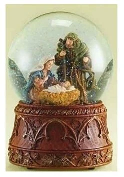 Roman Christmas Nativity 120MM Musical Snow Globe Glitterdome With Carved Wood Base - Plays Tune O'Holy Night