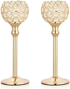 Hossejoy 2 PCS Candle Holders, Crystal Candlestick Holders For Tables Dining Halloween Christmas Anniversary Wedding Decoration, Fit Best With Flameless LED Tea Light Candles (Gold) -Department 56 Shop 41AVB9rQ6L. AC