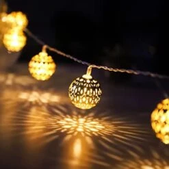 Moroccan String Lights Gold Plug In 20 LED Globe String Lights For Wedding Party, Home Decor, Classroom, Birthday, Christmas, Indoor Outdoor, Metal Orbs, 8 Functions, Timer, Connectable, 10 Ft -Department 56 Shop 41BCNIVpC8L. AC