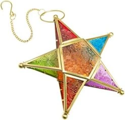 Modern Morocco Metal Art Candle Holders, Star Colorful Glass Christmas Holiday Home Wall Decor Lantern For Mantel Patio Garden With Hanging Loop -Department 56 Shop 41CEwVf1J6L. AC