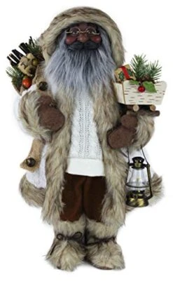 Windy Hill Collection 16" Inch Standing Fleece And Cable Knit Woodland Ethnic African American Santa Claus Christmas Figurine Figure Decoration 167200A