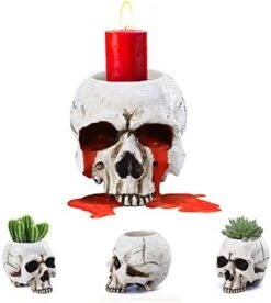 VICDUEKG 2 Pcs Skull Candle Holder Skeleton Candlestick Holders Spooky Tealight Cup Gothic Decor Resin Candlestick Crafts For Halloween Christmas Home Party Graveyard Outdoor Bar Decoration, White -Department 56 Shop 41CNtsyTcDL. AC