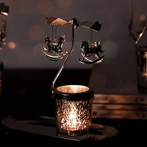 Rotary Candle Holder Christmas Spinning Candle Holders Metal Small Gift Gorgeous Home Decor For Birthday Wedding Party (Horse) 3 Rotary Candle Holder Christmas Spinning Candle Holders Metal Small Gift Gorgeous Home Decor For Birthday Wedding Party (Horse) - Image 3