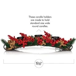 Ornativity Christmas Décor Candle Holder – Xmas Themed Candle Holder Centerpiece Decorations With Red And Gold Berries And Evergreens -Department 56 Shop 41CZlwJZxBL