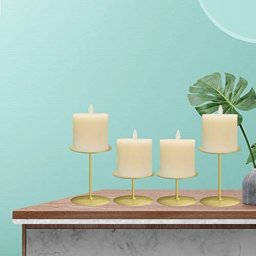 Jiyimi Christmas Candelabras Gold Candle Holders Set Of 4 Round Plate For Tables Fireplace Floor Centerpieces Metal Iron Candlestick For Pillar Candles 5 Jiyimi Christmas Candelabras Gold Candle Holders Set Of 4 Round Plate For Tables Fireplace Floor Centerpieces Metal Iron Candlestick For Pillar Candles - Image 5