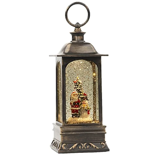 Christmas Snow Globe Lantern 9", Battery Operated Lighted Swirling Glitter Water Lantern With Timer For Christmas Home Decoration, Snowman Santa Claus(Santa Claus&Snowman&Tree) 4 Christmas Snow Globe Lantern 9", Battery Operated Lighted Swirling Glitter Water Lantern With Timer For Christmas Home Decoration, Snowman Santa Claus(Santa Claus&Snowman&Tree) - Image 4