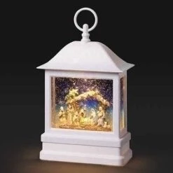 Christmas By Roman Inc., Confetti Lites Collection, 10.5" H LED Nativity Lantern, Lantern, Snow Globe, Holiday Home Décor, Santa, Cardinal, Nutcracker, Snowman, Reindeer (3x6x10)