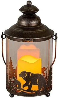 Deer LED Lantern Lights Decorative - Metal Round Holder & Hanging Lantern For Indoor Outdoor By Pine Ridge | 3AAA Battery Operated | Flameless | Halloween And Christmas