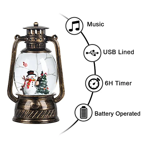 Christmas Musical Snow Globe Lantern Spinning Water Glittering Snowman With Holiday Tree Scene, Battery & USB Powered Light For Home Decoration 2 Christmas Musical Snow Globe Lantern Spinning Water Glittering Snowman With Holiday Tree Scene, Battery & USB Powered Light For Home Decoration - Image 2